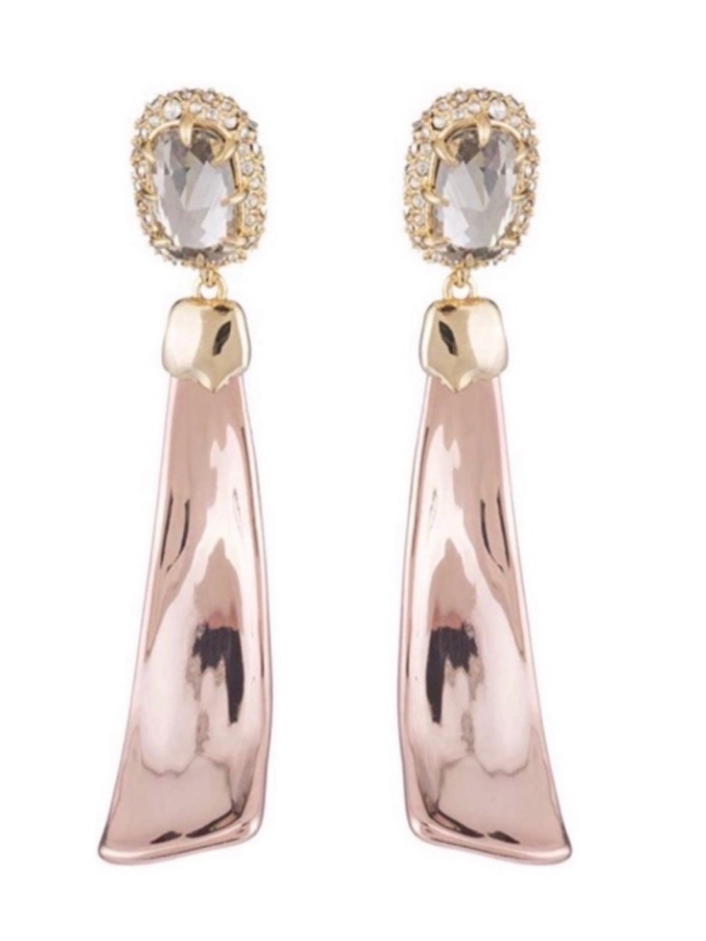 ALEXIS BITTAR Rose Gold Halo Stone Scooped Crystal Drop Earrings